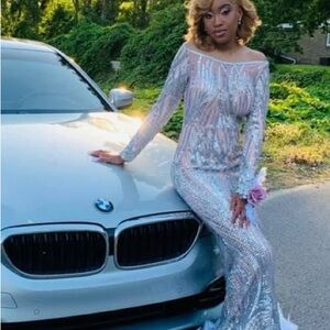 Elegant Silver Sequin Prom Dress